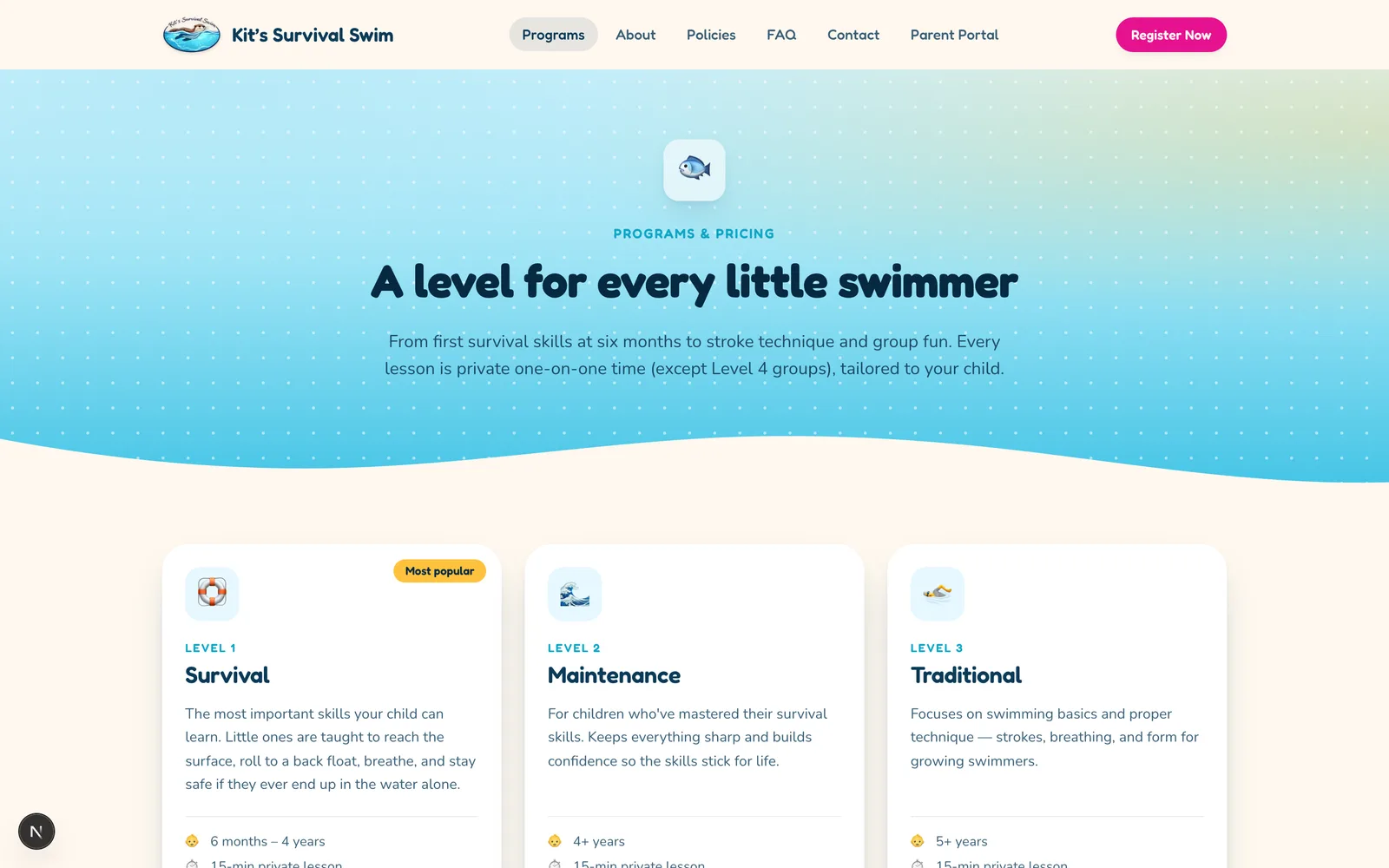 Kit's Survival Swim — Website & Custom Business Platform - 2