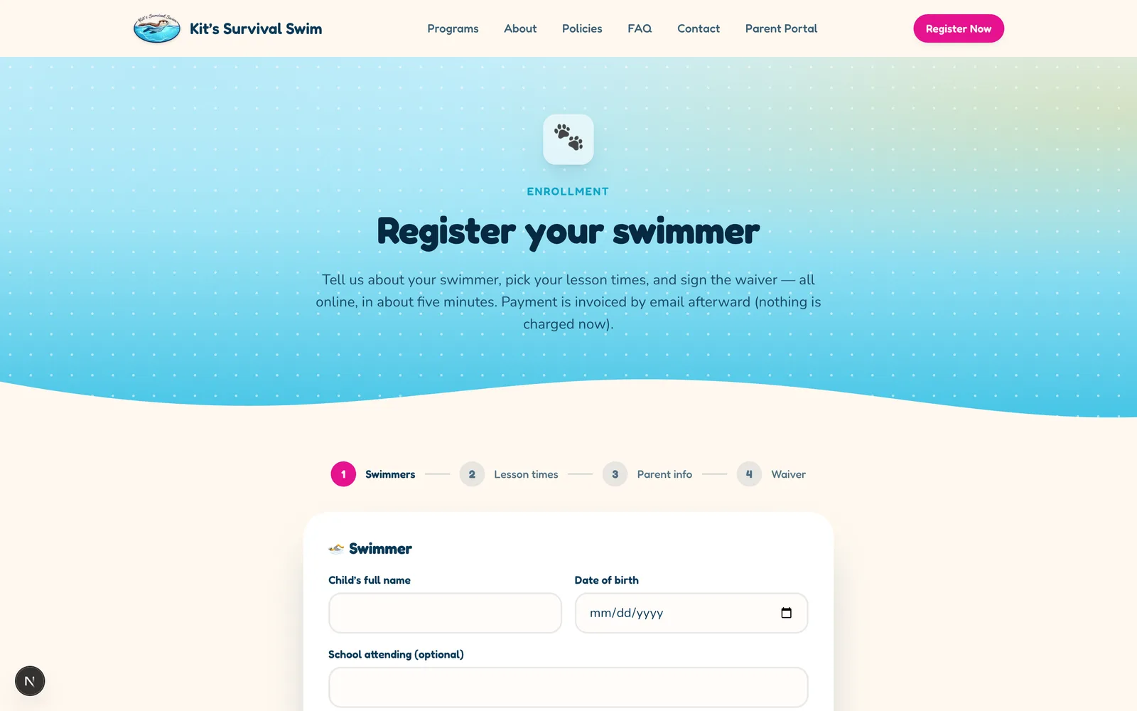 Kit's Survival Swim — Website & Custom Business Platform - 3